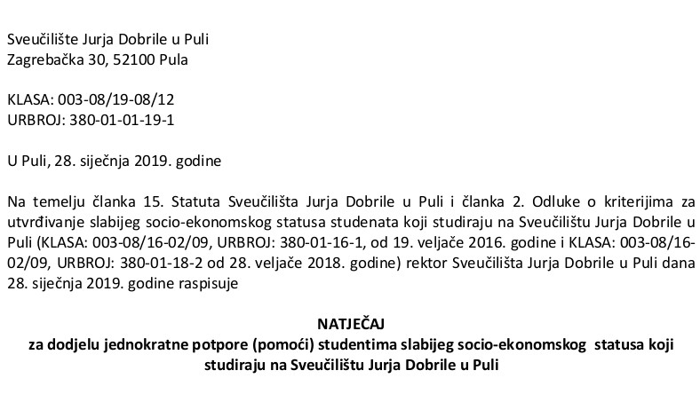 Natječaj za dodjelu jednokratnih...