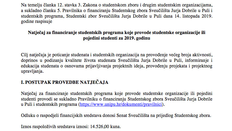 Natječaj za financiranje studentskih...